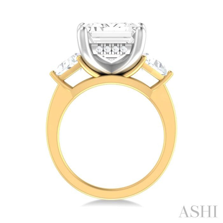1 ctw Emerald Shape Trillion and Round Cut Diamond Semi Mount Engagement Ring in 14K Yellow and White Gold