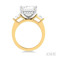 1 ctw Emerald Shape Trillion and Round Cut Diamond Semi Mount Engagement Ring in 14K Yellow and White Gold