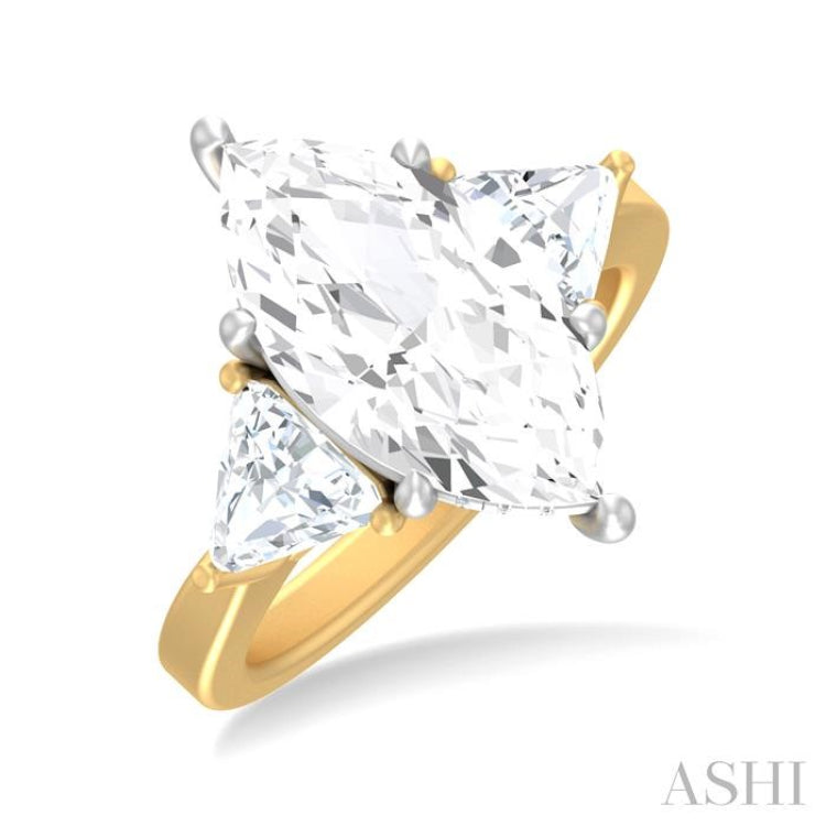 1 ctw Marquise Shape Trillion and Round Cut Diamond Semi Mount Engagement Ring in 14K Yellow and White Gold