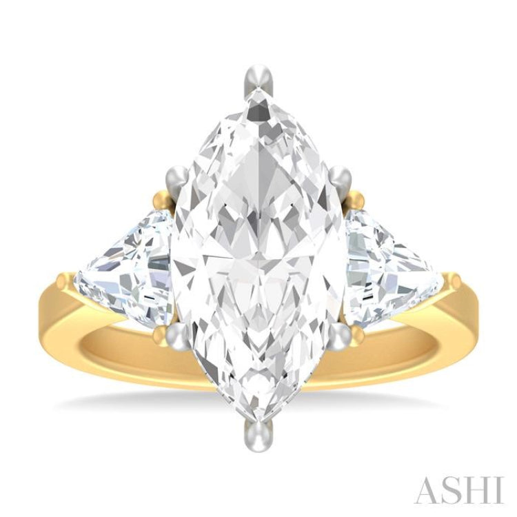 1 ctw Marquise Shape Trillion and Round Cut Diamond Semi Mount Engagement Ring in 14K Yellow and White Gold