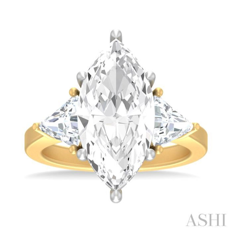 1 ctw Marquise Shape Trillion and Round Cut Diamond Semi Mount Engagement Ring in 14K Yellow and White Gold