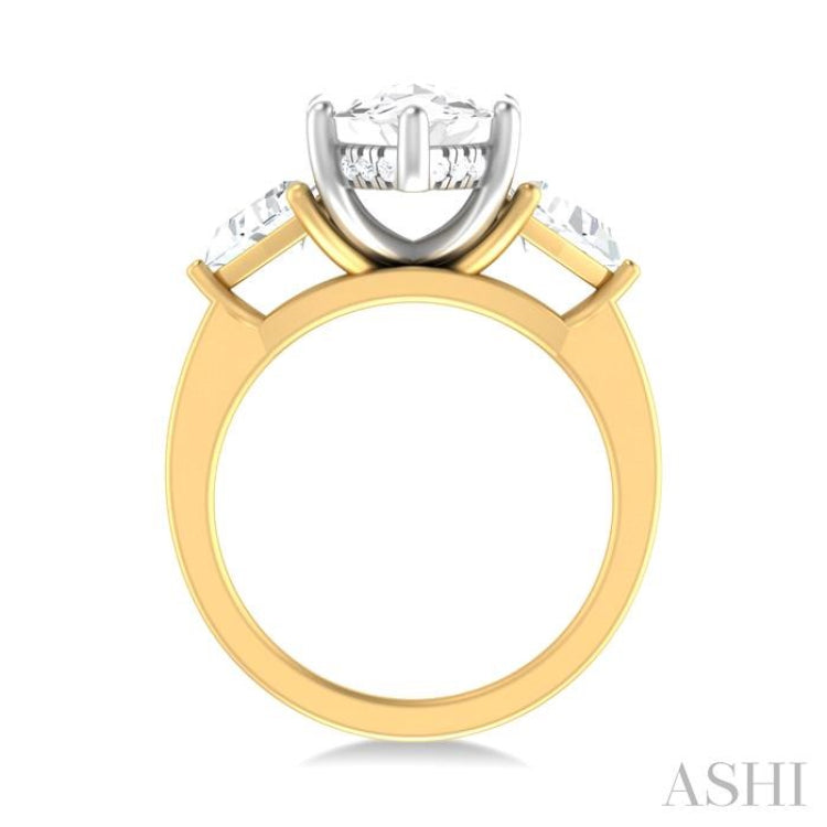 1 ctw Marquise Shape Trillion and Round Cut Diamond Semi Mount Engagement Ring in 14K Yellow and White Gold