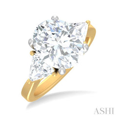 1 ctw Oval Shape Trillion Cut & Round Cut Diamond Semi Mount Engagement Ring in 14K Yellow and White Gold