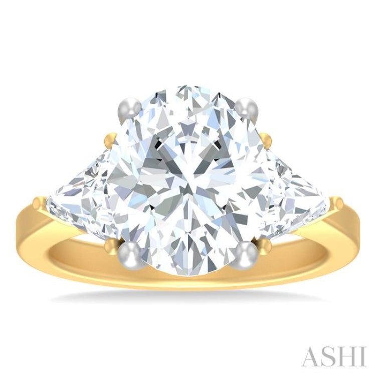 1 ctw Oval Shape Trillion Cut & Round Cut Diamond Semi Mount Engagement Ring in 14K Yellow and White Gold