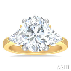 1 ctw Oval Shape Trillion Cut & Round Cut Diamond Semi Mount Engagement Ring in 14K Yellow and White Gold