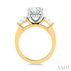 1 ctw Oval Shape Trillion Cut & Round Cut Diamond Semi Mount Engagement Ring in 14K Yellow and White Gold