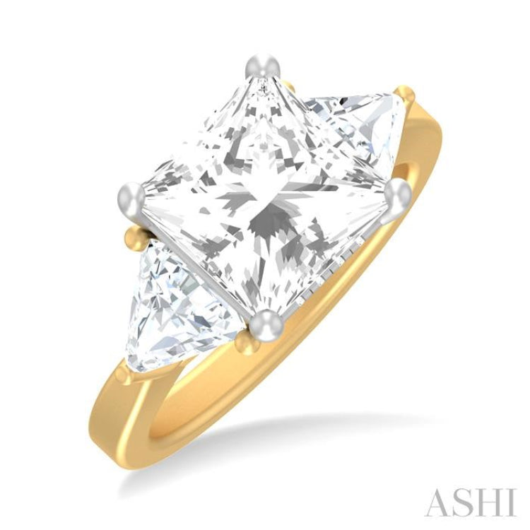 1 ctw Princess Shape Trillion Cut & Round Cut Diamond Semi Mount Engagement Ring in 14K Yellow and White Gold