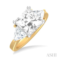 1 ctw Princess Shape Trillion Cut & Round Cut Diamond Semi Mount Engagement Ring in 14K Yellow and White Gold