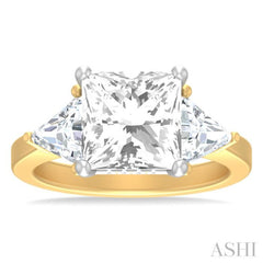 1 ctw Princess Shape Trillion Cut & Round Cut Diamond Semi Mount Engagement Ring in 14K Yellow and White Gold
