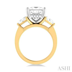 1 ctw Princess Shape Trillion Cut & Round Cut Diamond Semi Mount Engagement Ring in 14K Yellow and White Gold