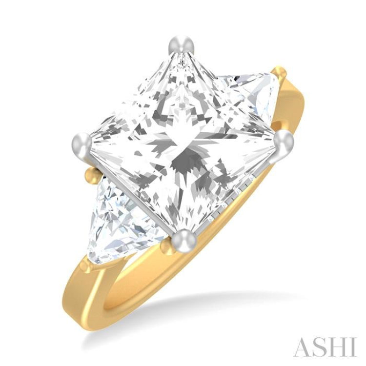 1 ctw Princess Shape Trillion Cut & Round Cut Diamond Semi Mount Engagement Ring in 14K Yellow and White Gold