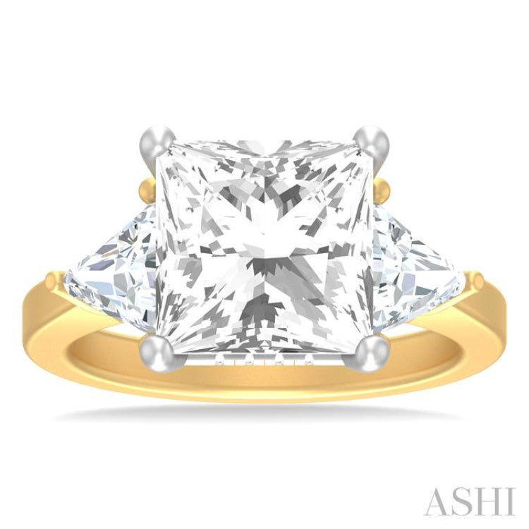 1 ctw Princess Shape Trillion Cut & Round Cut Diamond Semi Mount Engagement Ring in 14K Yellow and White Gold