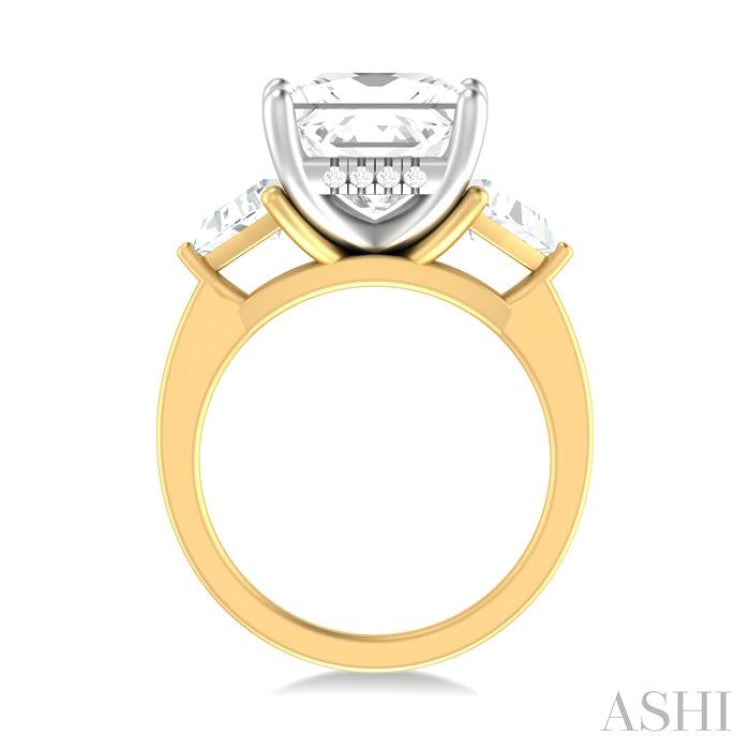 1 ctw Princess Shape Trillion Cut & Round Cut Diamond Semi Mount Engagement Ring in 14K Yellow and White Gold