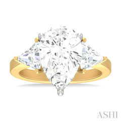 1 ctw Pear Shape Trillion Cut & Round Cut Diamond Semi Mount Engagement Ring in 14K Yellow and White Gold