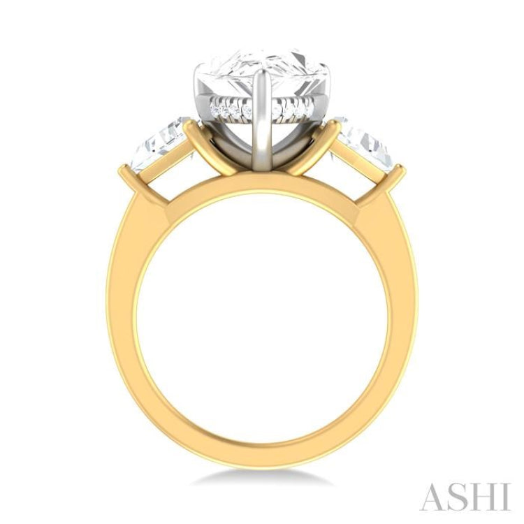1 ctw Pear Shape Trillion Cut & Round Cut Diamond Semi Mount Engagement Ring in 14K Yellow and White Gold