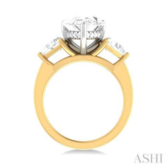 1 ctw Pear Shape Trillion Cut & Round Cut Diamond Semi Mount Engagement Ring in 14K Yellow and White Gold