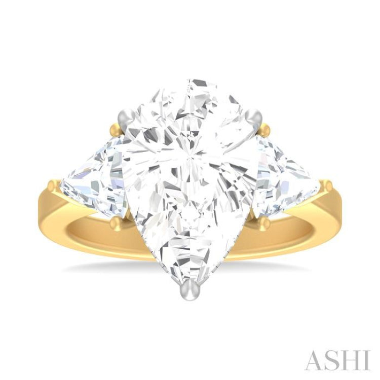 1 ctw Pear Shape Trillion Cut & Round Cut Diamond Semi Mount Engagement Ring in 14K Yellow and White Gold