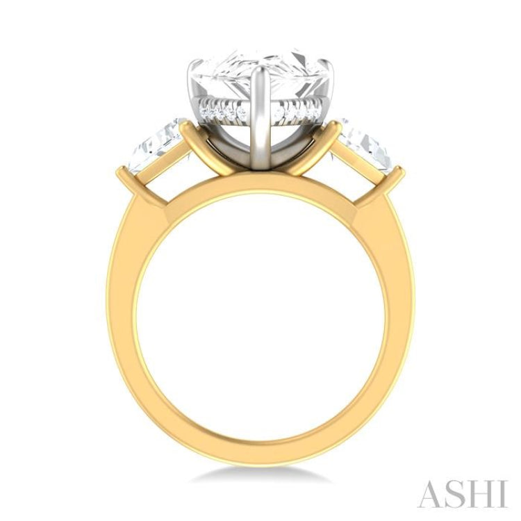 1 ctw Pear Shape Trillion Cut & Round Cut Diamond Semi Mount Engagement Ring in 14K Yellow and White Gold