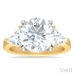 1 ctw Circualar Shape Trillion and Round Cut Diamond Semi Mount Engagement Ring in 14K Yellow and White Gold