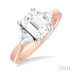 1/2 ctw Emerald Shape Trillion and Round Cut Diamond Semi Mount Engagement Ring in 14K Rose and White Gold