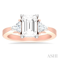 1/2 ctw Emerald Shape Trillion and Round Cut Diamond Semi Mount Engagement Ring in 14K Rose and White Gold