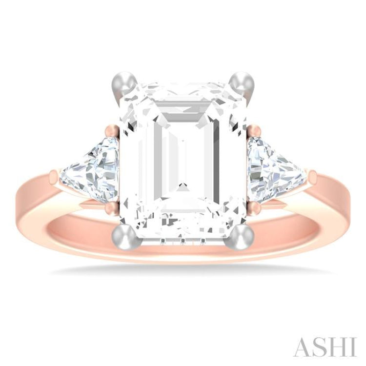 1/2 ctw Emerald Shape Trillion and Round Cut Diamond Semi Mount Engagement Ring in 14K Rose and White Gold