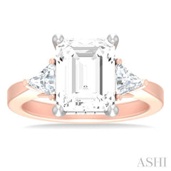 1/2 ctw Emerald Shape Trillion and Round Cut Diamond Semi Mount Engagement Ring in 14K Rose and White Gold