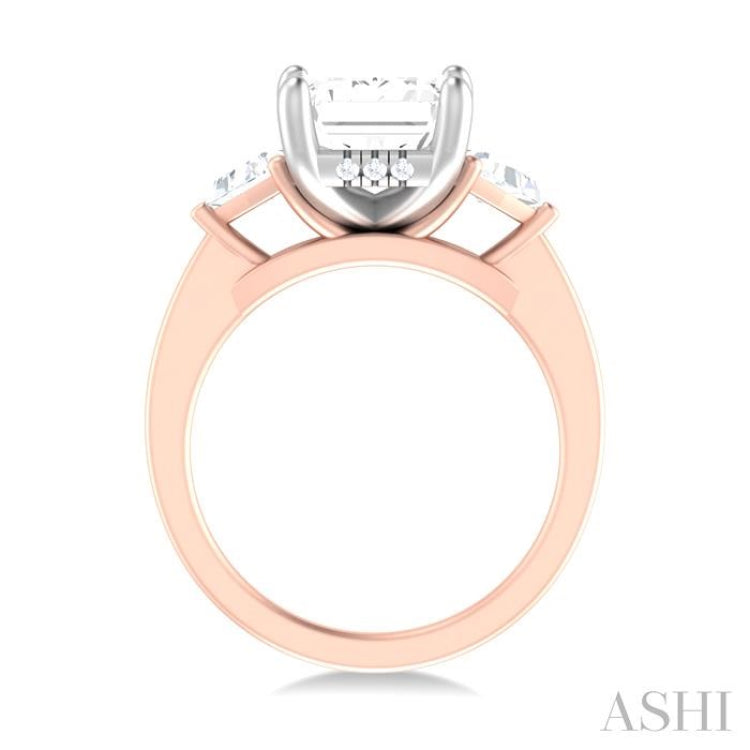 1/2 ctw Emerald Shape Trillion and Round Cut Diamond Semi Mount Engagement Ring in 14K Rose and White Gold