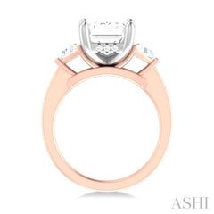 1/2 ctw Emerald Shape Trillion and Round Cut Diamond Semi Mount Engagement Ring in 14K Rose and White Gold