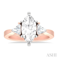 1/2 ctw Marquise Shape Trillion and Round Cut Diamond Semi Mount Engagement Ring in 14K Rose and White Gold