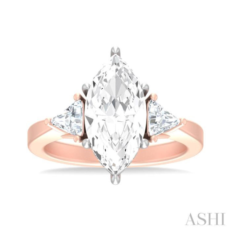 1/2 ctw Marquise Shape Trillion and Round Cut Diamond Semi Mount Engagement Ring in 14K Rose and White Gold