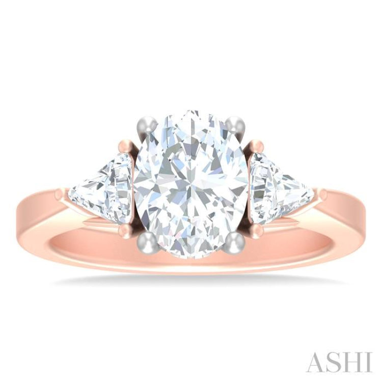 1/2 ctw Oval Shape Trillion Cut & Round Cut Diamond Semi Mount Engagement Ring in 14K Rose and White Gold