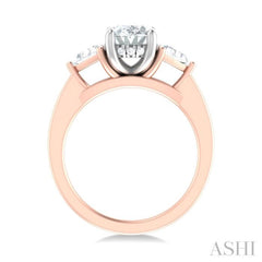 1/2 ctw Oval Shape Trillion Cut & Round Cut Diamond Semi Mount Engagement Ring in 14K Rose and White Gold
