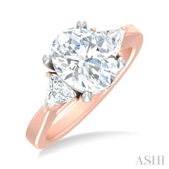 1/2 ctw Oval Shape Trillion Cut & Round Cut Diamond Semi Mount Engagement Ring in 14K Rose and White Gold