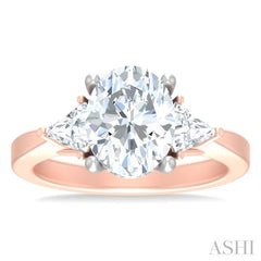 1/2 ctw Oval Shape Trillion Cut & Round Cut Diamond Semi Mount Engagement Ring in 14K Rose and White Gold