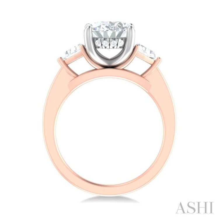 1/2 ctw Oval Shape Trillion Cut & Round Cut Diamond Semi Mount Engagement Ring in 14K Rose and White Gold