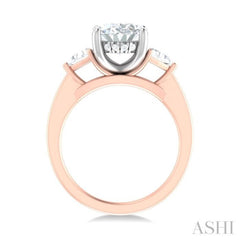 1/2 ctw Oval Shape Trillion Cut & Round Cut Diamond Semi Mount Engagement Ring in 14K Rose and White Gold