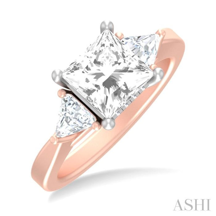 1/2 ctw Princess Shape Trillion Cut & Round Cut Diamond Semi Mount Engagement Ring in 14K Rose and White Gold