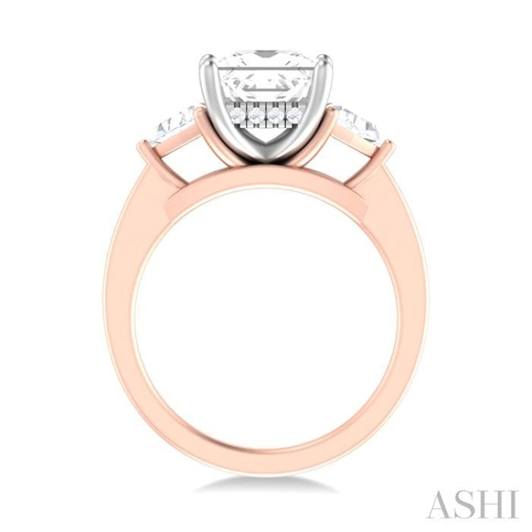 1/2 ctw Princess Shape Trillion Cut & Round Cut Diamond Semi Mount Engagement Ring in 14K Rose and White Gold