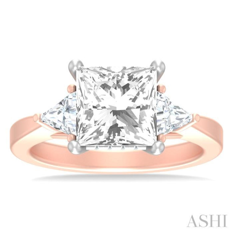 1/2 ctw Princess Shape Trillion Cut & Round Cut Diamond Semi Mount Engagement Ring in 14K Rose and White Gold