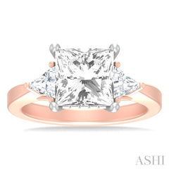 1/2 ctw Princess Shape Trillion Cut & Round Cut Diamond Semi Mount Engagement Ring in 14K Rose and White Gold