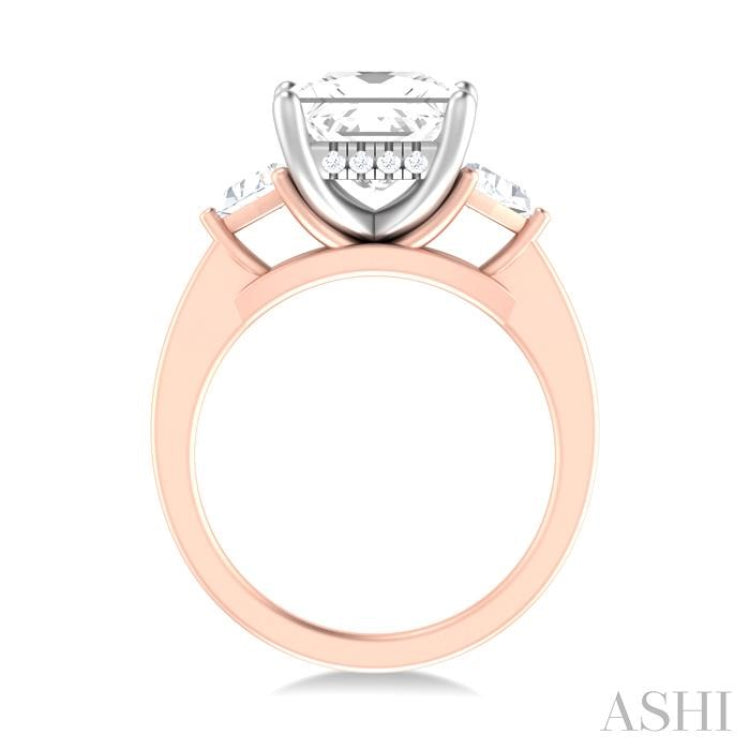 1/2 ctw Princess Shape Trillion Cut & Round Cut Diamond Semi Mount Engagement Ring in 14K Rose and White Gold