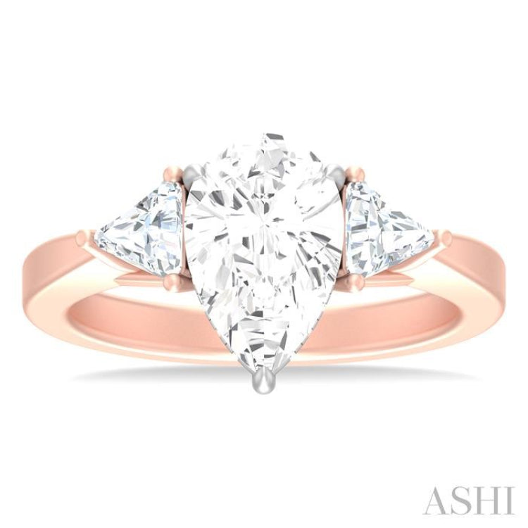 1/2 ctw Pear Shape Trillion Cut & Round Cut Diamond Semi Mount Engagement Ring in 14K Rose and White Gold