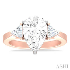 1/2 ctw Pear Shape Trillion Cut & Round Cut Diamond Semi Mount Engagement Ring in 14K Rose and White Gold