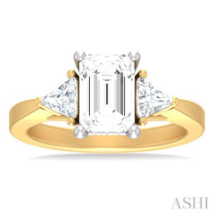 1/2 ctw Emerald Shape Trillion and Round Cut Diamond Semi Mount Engagement Ring in 14K Yellow and White Gold