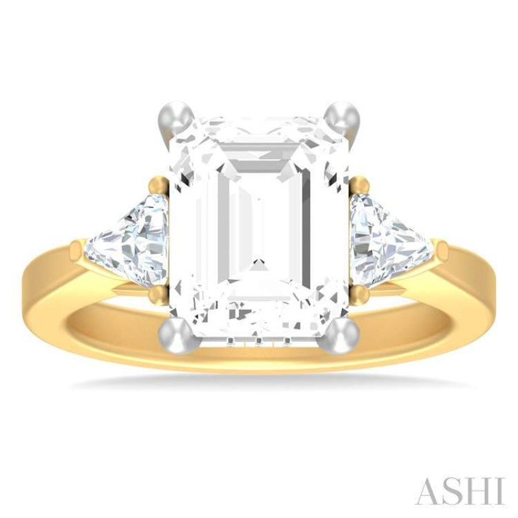1/2 ctw Emerald Shape Trillion and Round Cut Diamond Semi Mount Engagement Ring in 14K yellow and White Gold