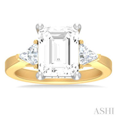 1/2 ctw Emerald Shape Trillion and Round Cut Diamond Semi Mount Engagement Ring in 14K yellow and White Gold