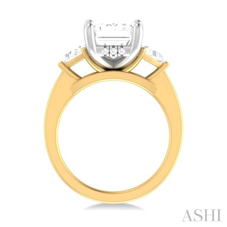 1/2 ctw Emerald Shape Trillion and Round Cut Diamond Semi Mount Engagement Ring in 14K yellow and White Gold