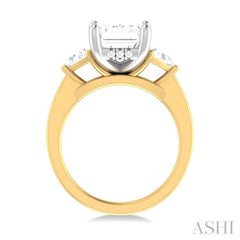 1/2 ctw Emerald Shape Trillion and Round Cut Diamond Semi Mount Engagement Ring in 14K yellow and White Gold