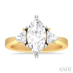 1/2 ctw Marquise Shape Trillion and Round Cut Diamond Semi Mount Engagement Ring in 14K Yellow and White Gold